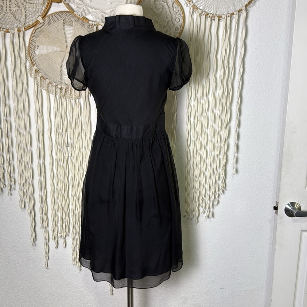 Vintage Chloe Black Silk Chiffon Layered Short Sleeve Dress Size Small - Picture 9 of 9